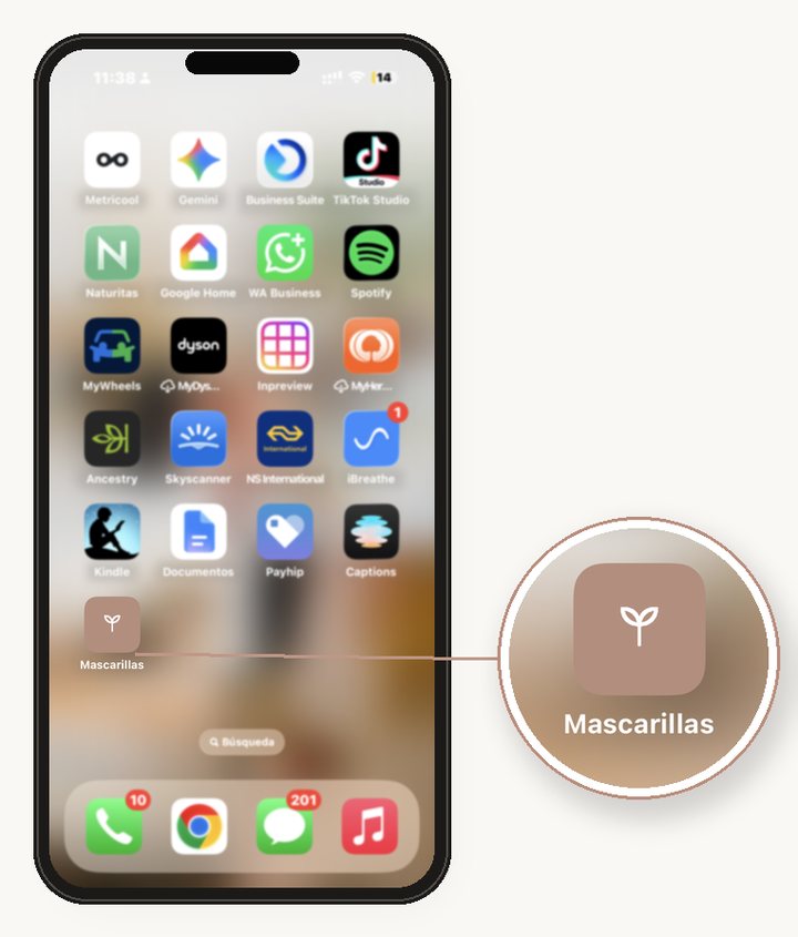 El icono Mascarillas en tu pantalla de inicio